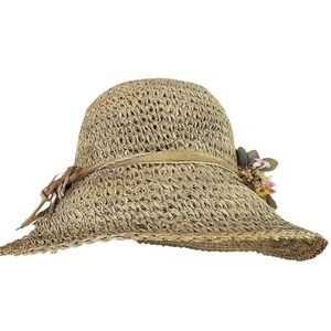 Vintage Capelli of New York Brown Straw Hat with Floral Details